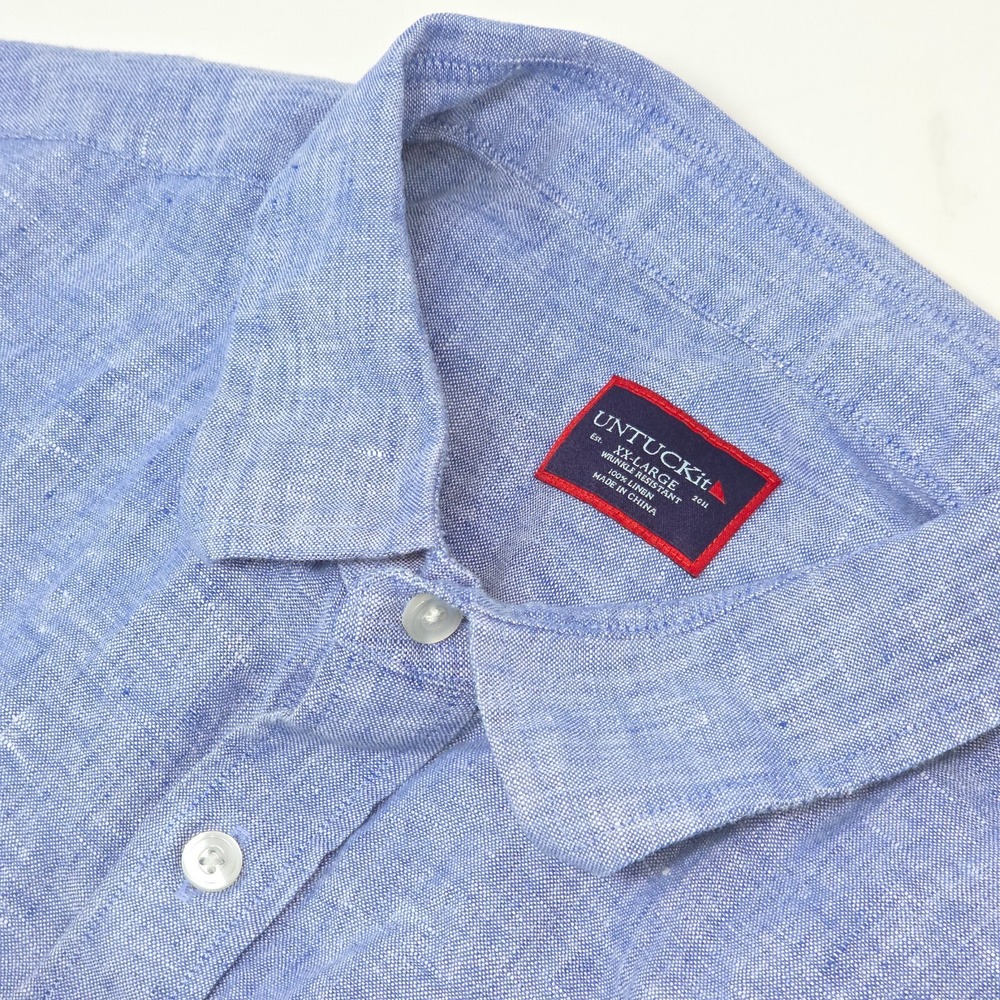 UNTUCKit Valente WR Shirt Men's XXL Blue Linen Short Sleeve Button Front Pocket